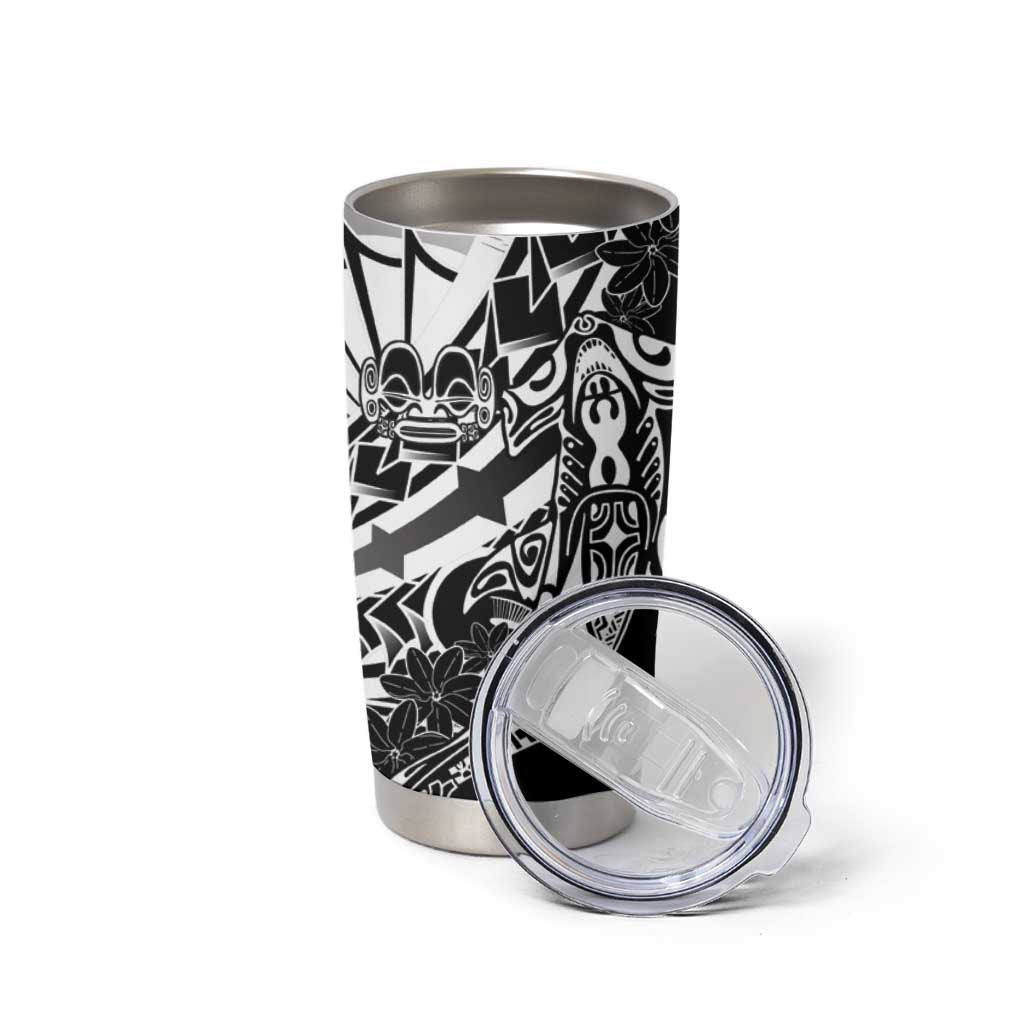 Black White Marquesas Islands Tumbler Cup Marquesan Matatiki Hammerhead Shark Patutiki - Polynesian Pride