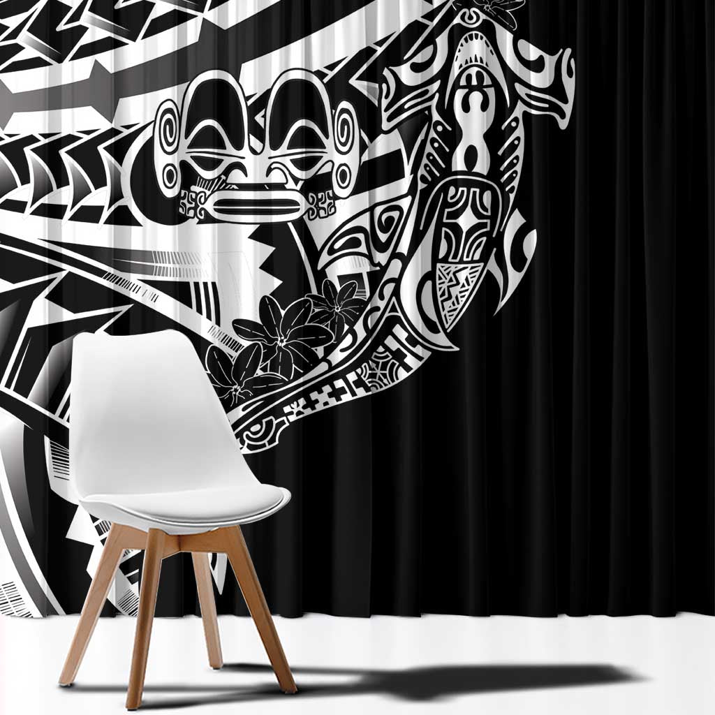 Black White Marquesas Islands Window Curtain Marquesan Matatiki Hammerhead Shark Patutiki LT14 - Polynesian Pride