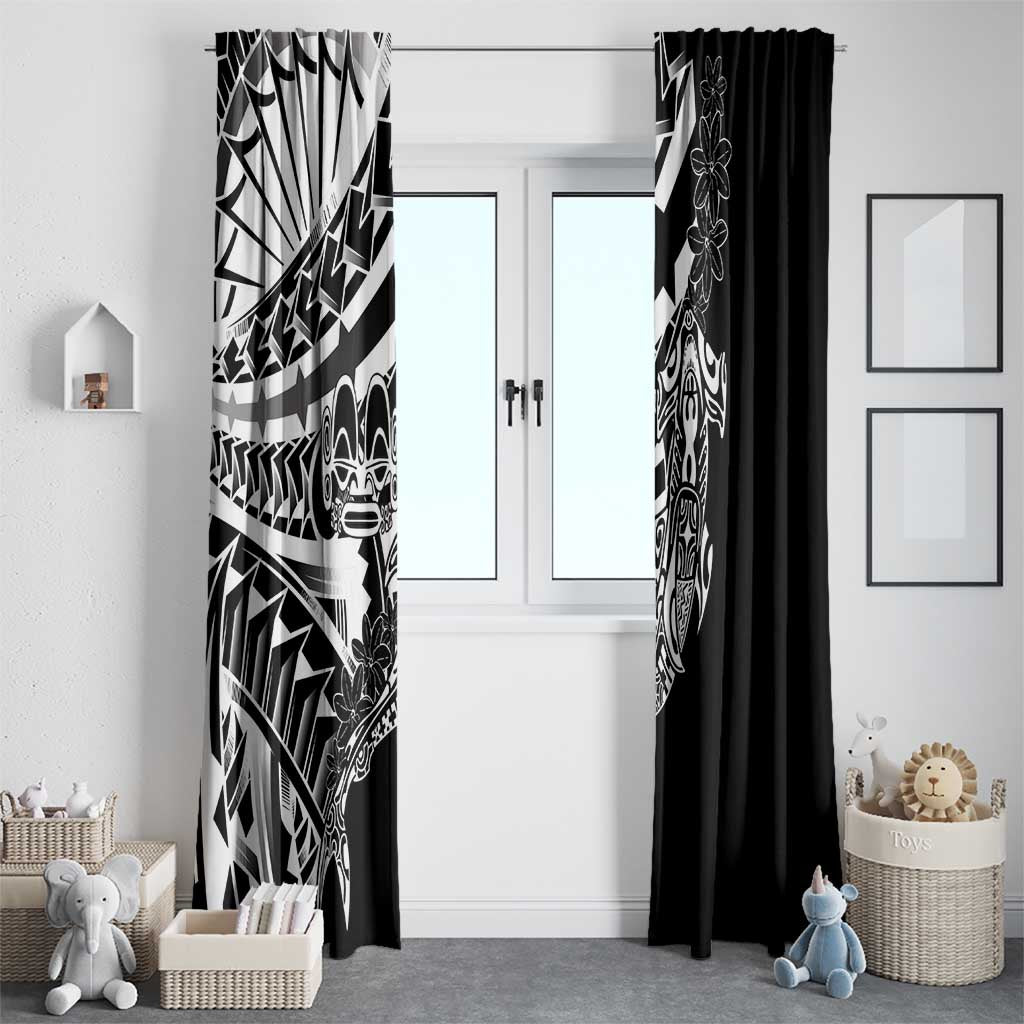 Black White Marquesas Islands Window Curtain Marquesan Matatiki Hammerhead Shark Patutiki LT14 - Polynesian Pride
