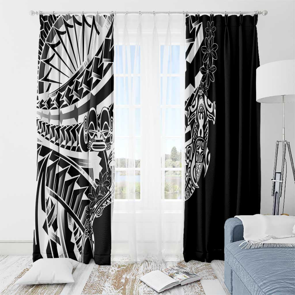 Black White Marquesas Islands Window Curtain Marquesan Matatiki Hammerhead Shark Patutiki LT14 - Polynesian Pride