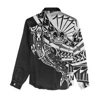 Black White Marquesas Islands Women Casual Shirt Marquesan Matatiki Hammerhead Shark Patutiki - Polynesian Pride