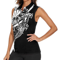 Black White Marquesas Islands Women Sleeveless Polo Shirt Marquesan Matatiki Hammerhead Shark Patutiki - Polynesian Pride