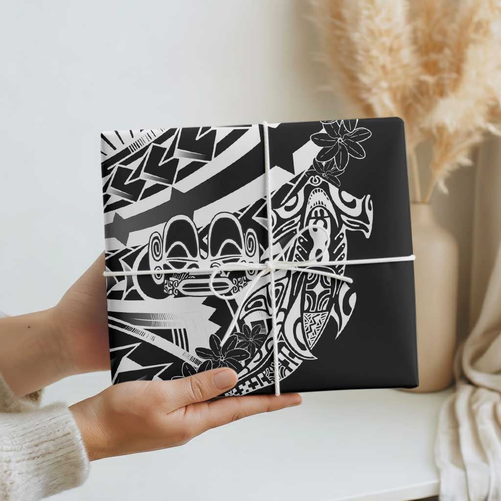 Black White Marquesas Islands Wrapping Paper Marquesan Matatiki Hammerhead Shark Patutiki - Polynesian Pride