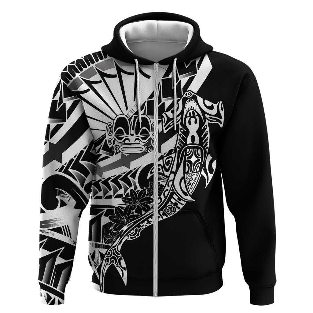 Black White Marquesas Islands Zip Hoodie Marquesan Matatiki Hammerhead Shark Patutiki - Polynesian Pride