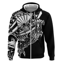 Black White Marquesas Islands Zip Hoodie Marquesan Matatiki Hammerhead Shark Patutiki LT14 Zip Hoodie Black - Polynesian Pride