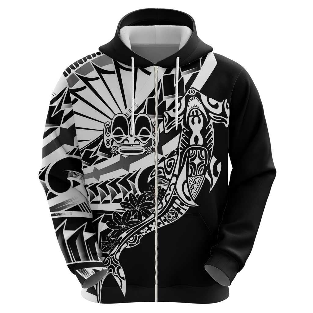 Black White Marquesas Islands Zip Hoodie Marquesan Matatiki Hammerhead Shark Patutiki LT14 - Polynesian Pride
