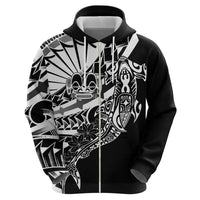 Black White Marquesas Islands Zip Hoodie Marquesan Matatiki Hammerhead Shark Patutiki LT14 - Polynesian Pride