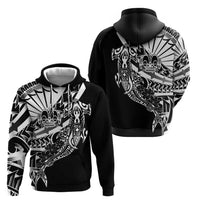 Black White Marquesas Islands Zip Hoodie Marquesan Matatiki Hammerhead Shark Patutiki LT14 - Polynesian Pride