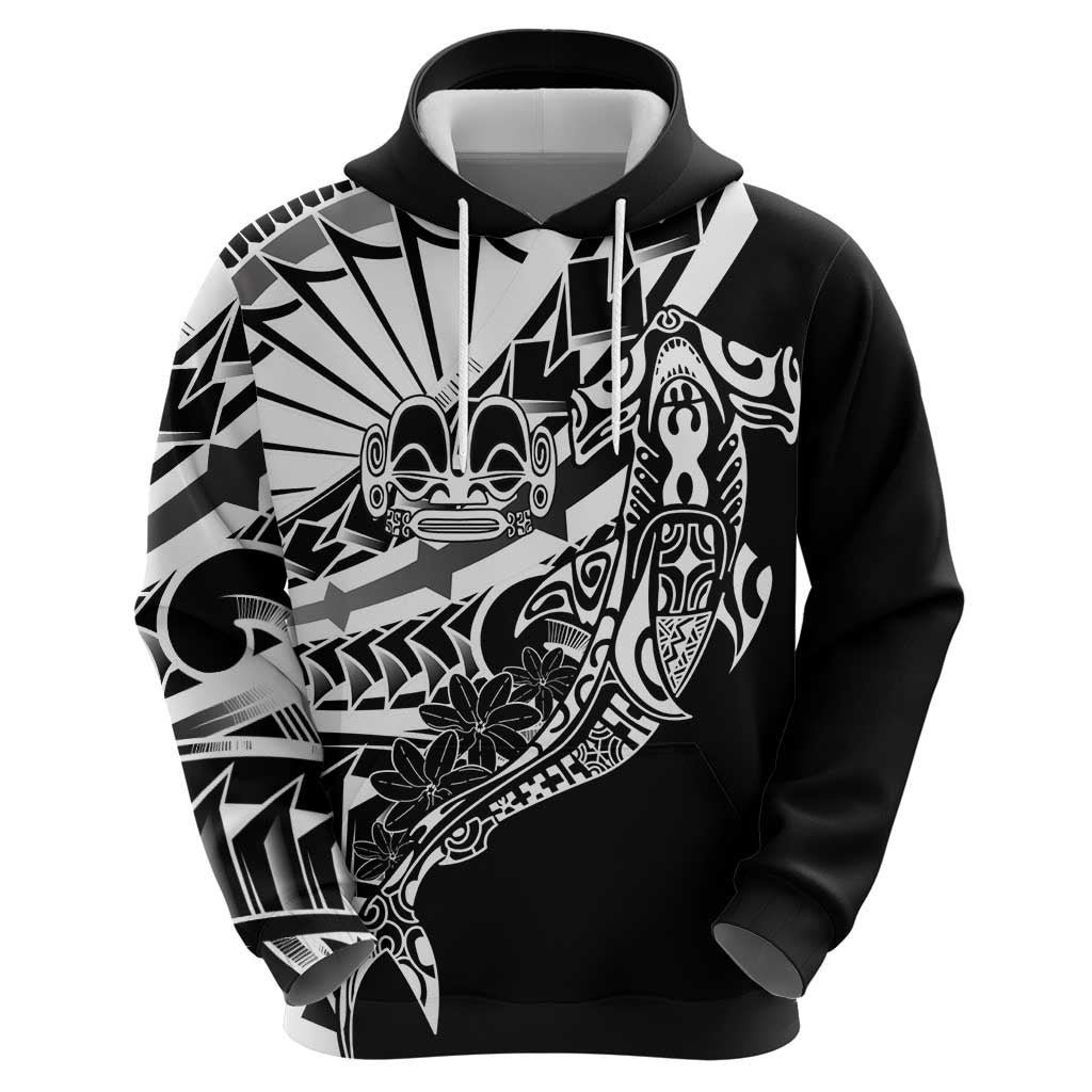 Black White Marquesas Islands Zip Hoodie Marquesan Matatiki Hammerhead Shark Patutiki LT14 - Polynesian Pride