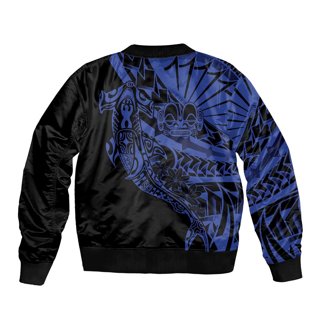 Blue Marquesas Islands Bomber Jacket Marquesan Matatiki Hammerhead Shark Patutiki LT14 - Polynesian Pride