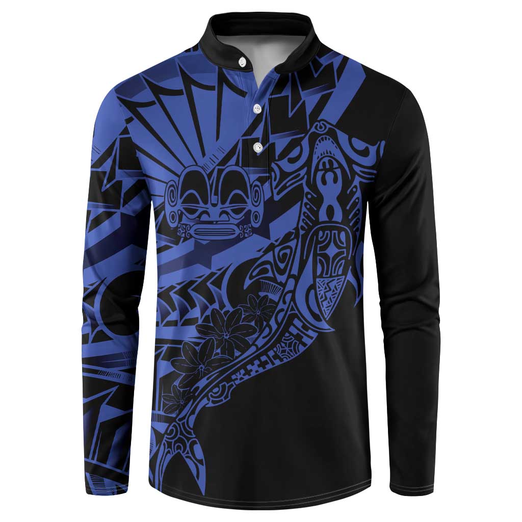 Blue Marquesas Islands Button Sweatshirt Marquesan Matatiki Hammerhead Shark Patutiki - Polynesian Pride