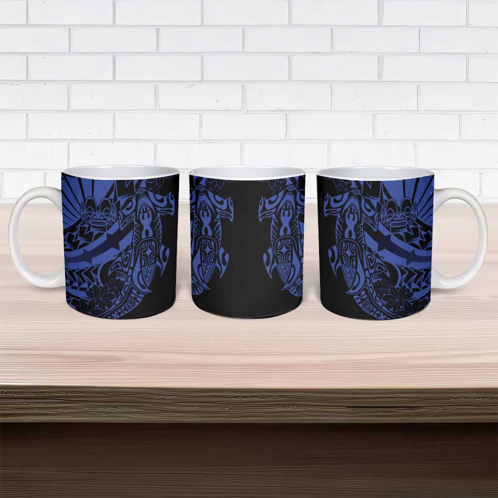 Blue Marquesas Islands Ceramic Mug Marquesan Matatiki Hammerhead Shark Patutiki - Polynesian Pride
