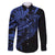 Blue Marquesas Islands Family Matching Off The Shoulder Long Sleeve Dress and Hawaiian Shirt Marquesan Matatiki Hammerhead Shark Patutiki - Polynesian Pride