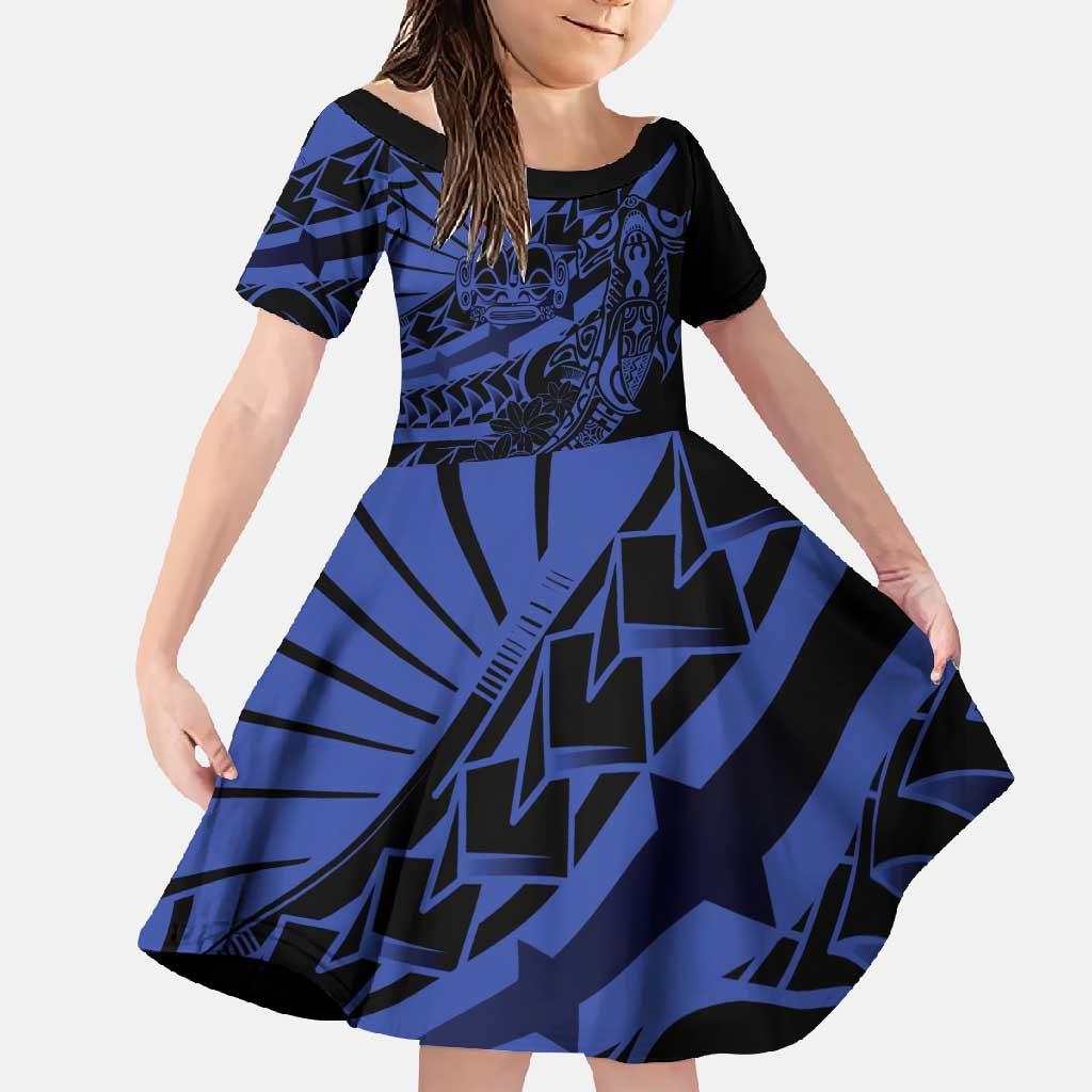 Blue Marquesas Islands Family Matching Off Shoulder Maxi Dress and Hawaiian Shirt Marquesan Matatiki Hammerhead Shark Patutiki - Polynesian Pride