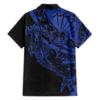 Blue Marquesas Islands Family Matching Off Shoulder Maxi Dress and Hawaiian Shirt Marquesan Matatiki Hammerhead Shark Patutiki - Polynesian Pride