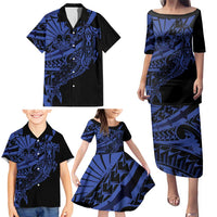 Blue Marquesas Islands Family Matching Puletasi and Hawaiian Shirt Marquesan Matatiki Hammerhead Shark Patutiki LT14 - Polynesian Pride