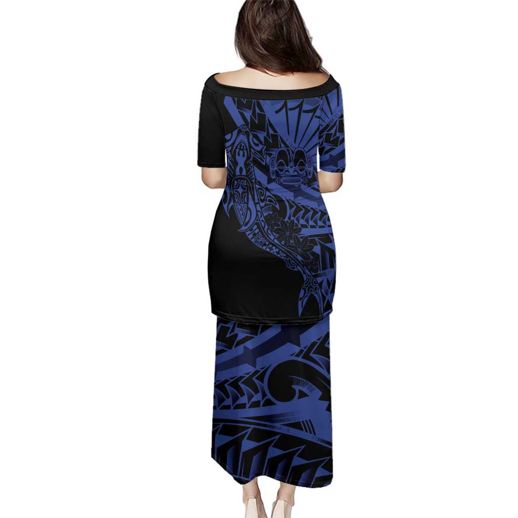 Blue Marquesas Islands Family Matching Puletasi and Hawaiian Shirt Marquesan Matatiki Hammerhead Shark Patutiki LT14 - Polynesian Pride