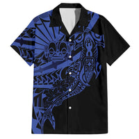 Blue Marquesas Islands Family Matching Short Sleeve Bodycon Dress and Hawaiian Shirt Marquesan Matatiki Hammerhead Shark Patutiki LT14 Dad's Shirt - Short Sleeve Blue - Polynesian Pride