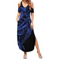 Blue Marquesas Islands Family Matching Summer Maxi Dress and Hawaiian Shirt Marquesan Matatiki Hammerhead Shark Patutiki - Polynesian Pride