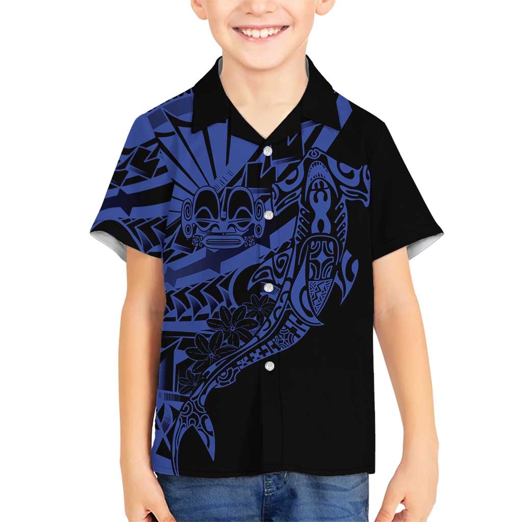 Blue Marquesas Islands Family Matching Summer Maxi Dress and Hawaiian Shirt Marquesan Matatiki Hammerhead Shark Patutiki - Polynesian Pride
