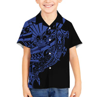 Blue Marquesas Islands Family Matching Summer Maxi Dress and Hawaiian Shirt Marquesan Matatiki Hammerhead Shark Patutiki - Polynesian Pride
