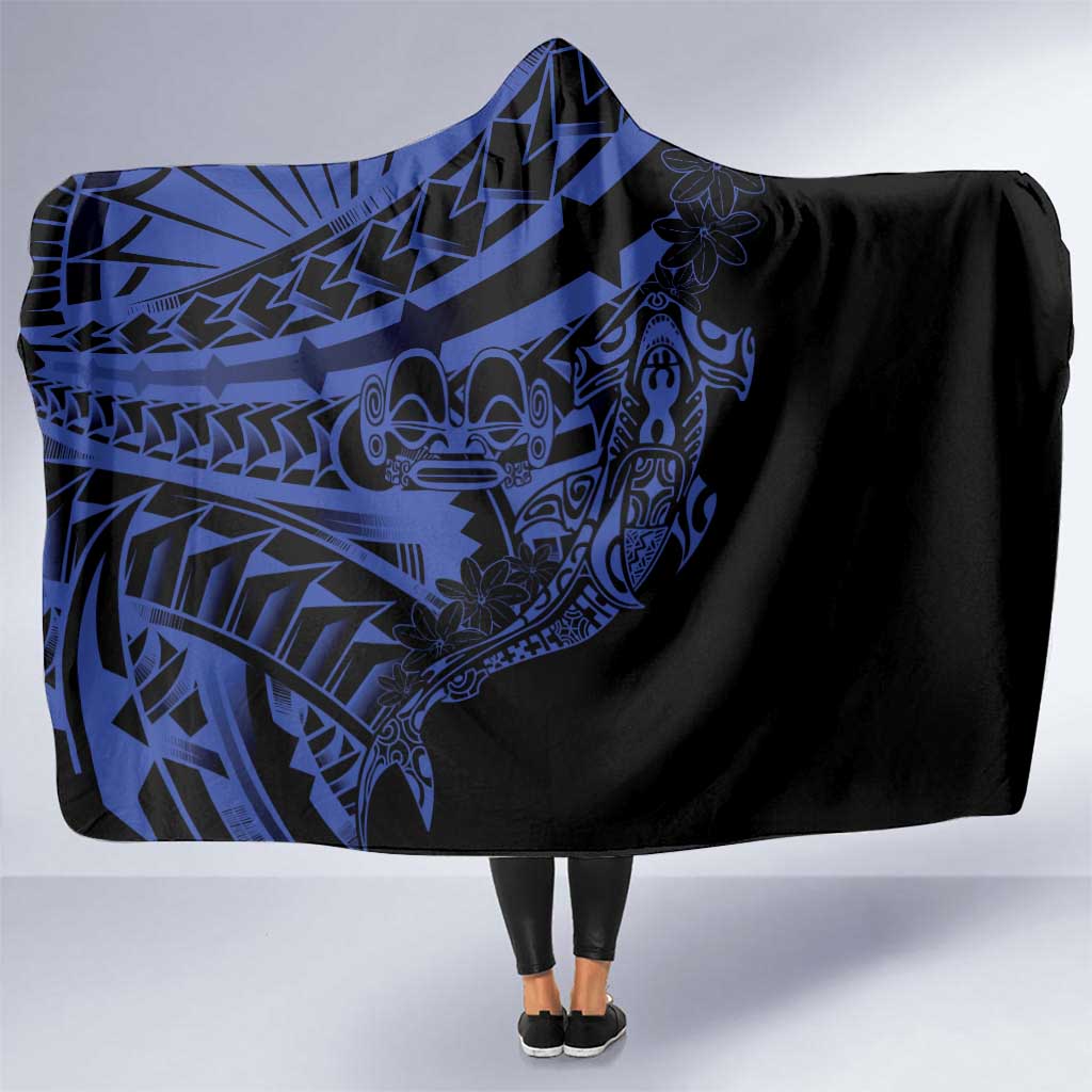 Blue Marquesas Islands Hooded Blanket Marquesan Matatiki Hammerhead Shark Patutiki - Polynesian Pride