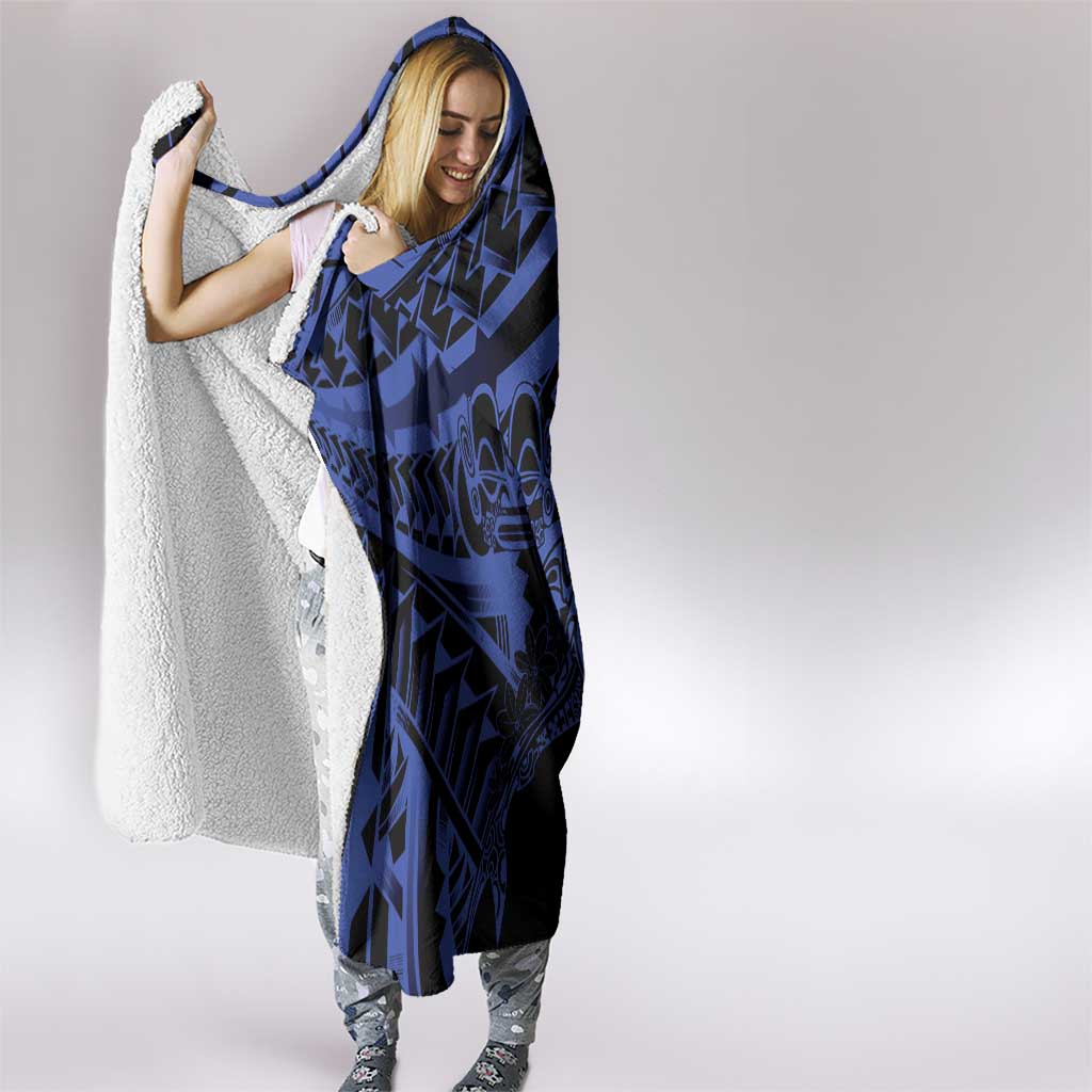 Blue Marquesas Islands Hooded Blanket Marquesan Matatiki Hammerhead Shark Patutiki - Polynesian Pride