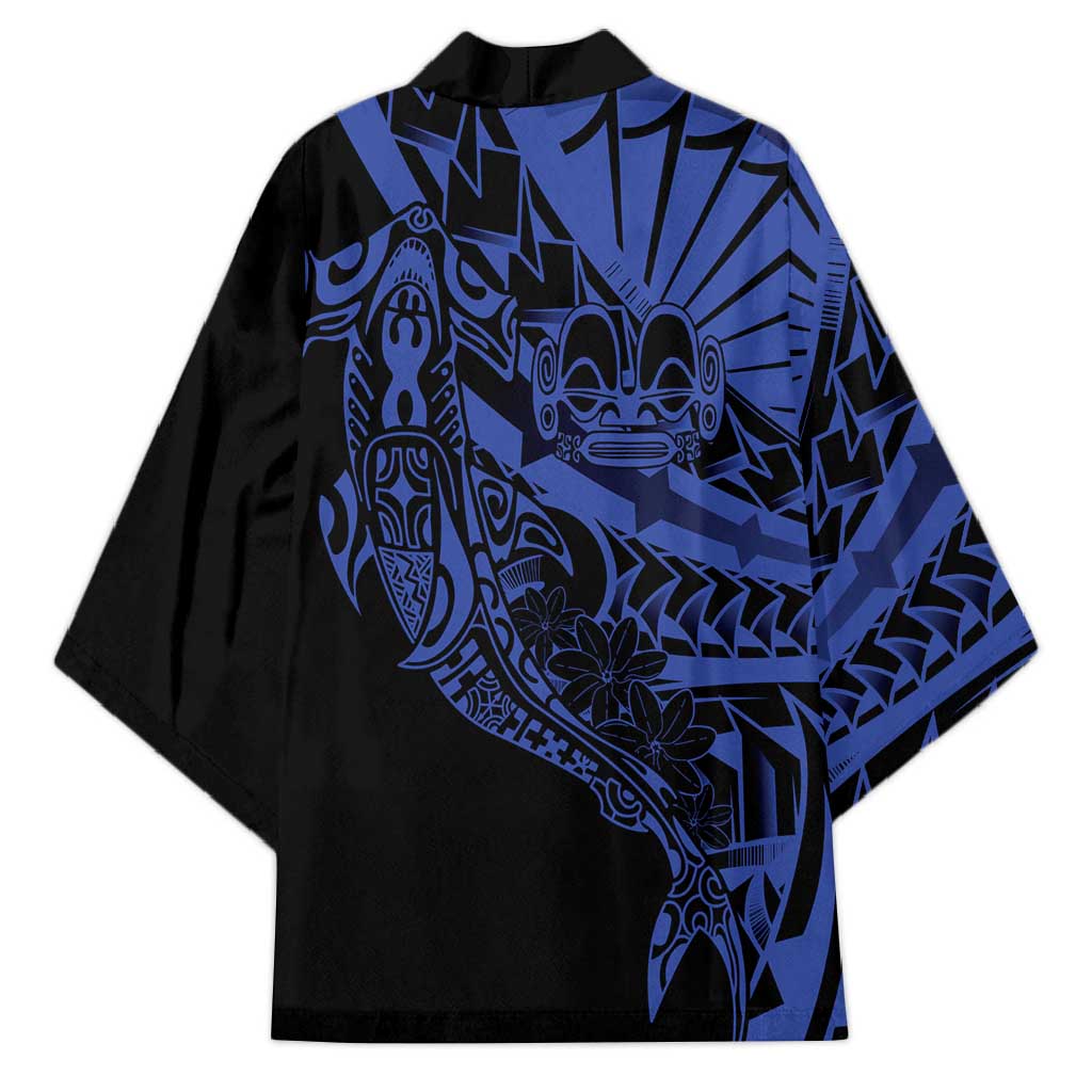 Blue Marquesas Islands Kimono Marquesan Matatiki Hammerhead Shark Patutiki - Polynesian Pride