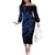 Blue Marquesas Islands Off The Shoulder Long Sleeve Dress Marquesan Matatiki Hammerhead Shark Patutiki - Polynesian Pride