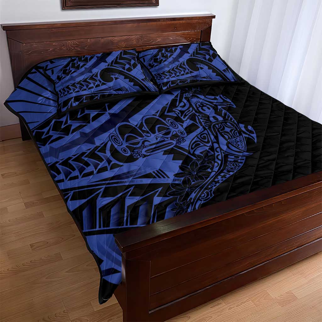 Blue Marquesas Islands Quilt Bed Set Marquesan Matatiki Hammerhead Shark Patutiki - Polynesian Pride