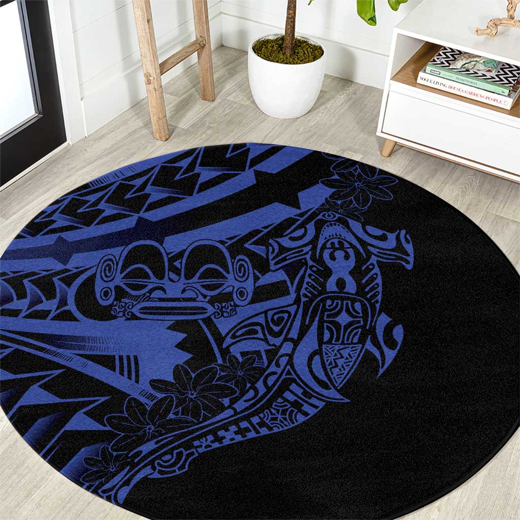 Blue Marquesas Islands Round Carpet Marquesan Matatiki Hammerhead Shark Patutiki LT14 Blue - Polynesian Pride