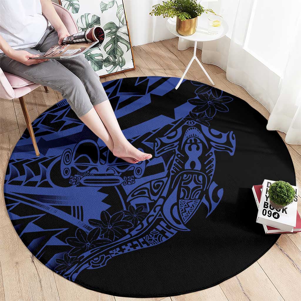 Blue Marquesas Islands Round Carpet Marquesan Matatiki Hammerhead Shark Patutiki LT14 - Polynesian Pride