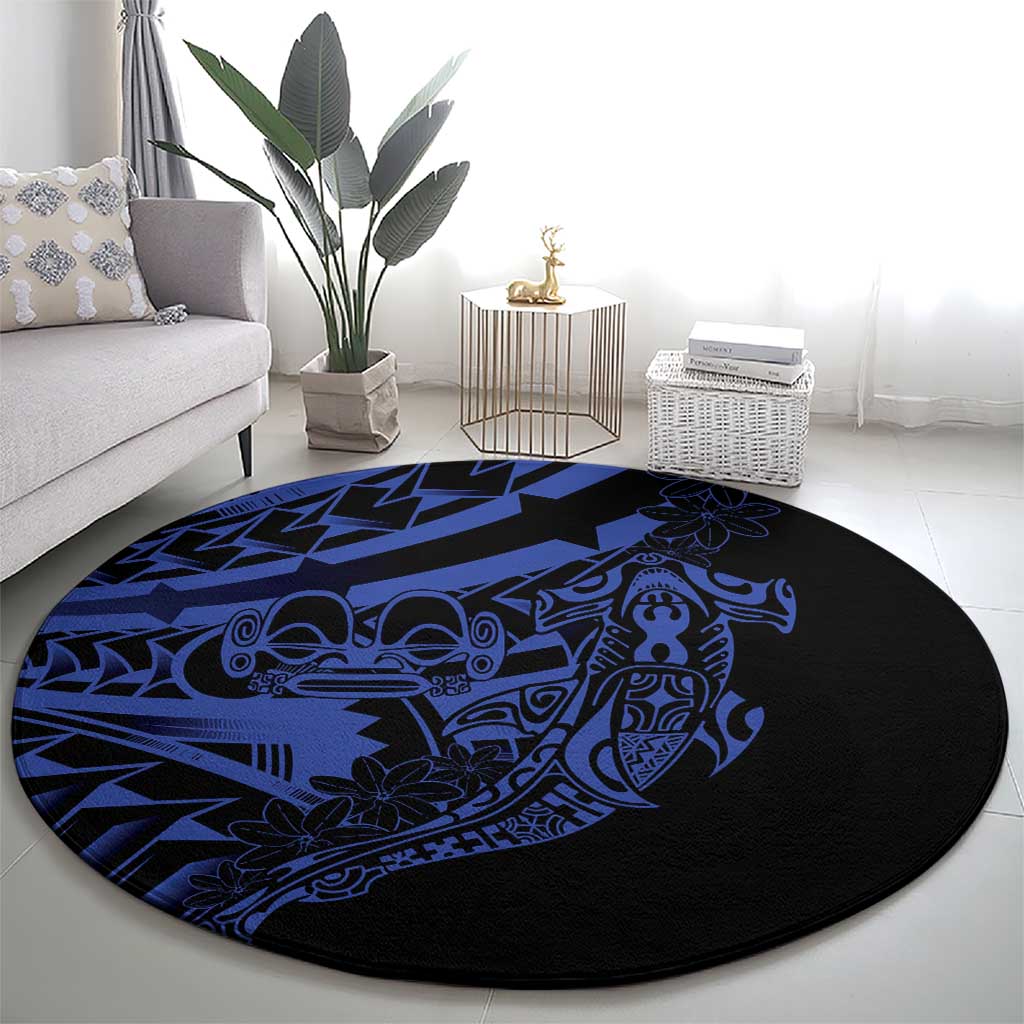 Blue Marquesas Islands Round Carpet Marquesan Matatiki Hammerhead Shark Patutiki LT14 - Polynesian Pride