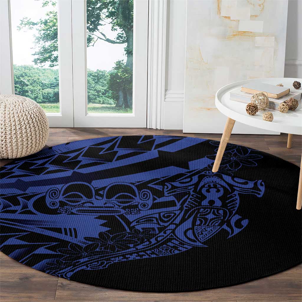Blue Marquesas Islands Round Carpet Marquesan Matatiki Hammerhead Shark Patutiki LT14 - Polynesian Pride