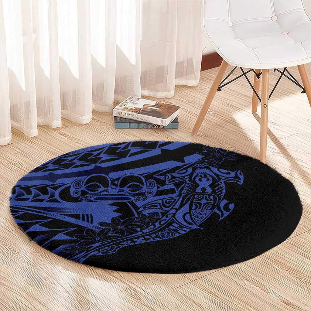 Blue Marquesas Islands Round Carpet Marquesan Matatiki Hammerhead Shark Patutiki LT14 - Polynesian Pride