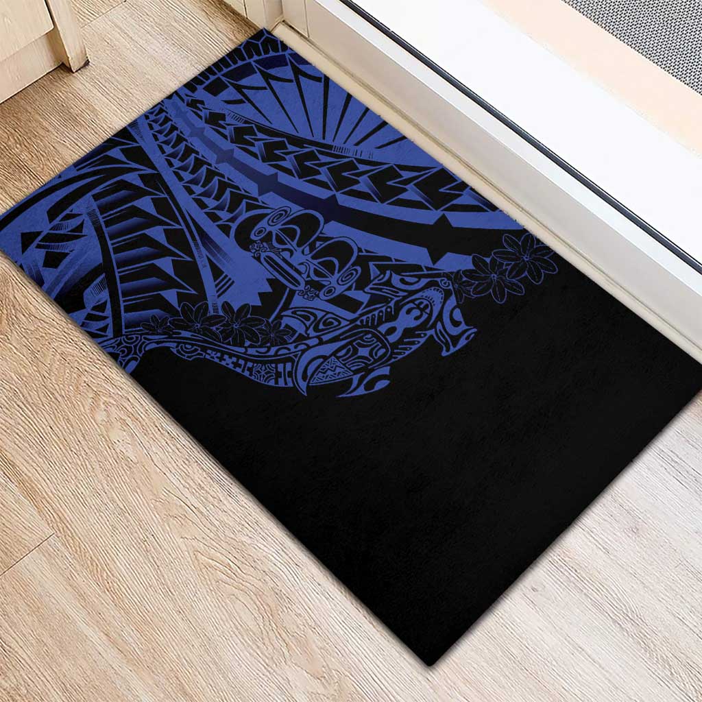 Blue Marquesas Islands Rubber Doormat Marquesan Matatiki Hammerhead Shark Patutiki - Polynesian Pride