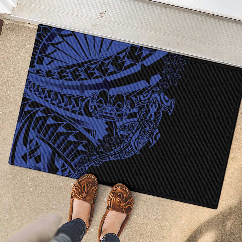Blue Marquesas Islands Rubber Doormat Marquesan Matatiki Hammerhead Shark Patutiki - Polynesian Pride