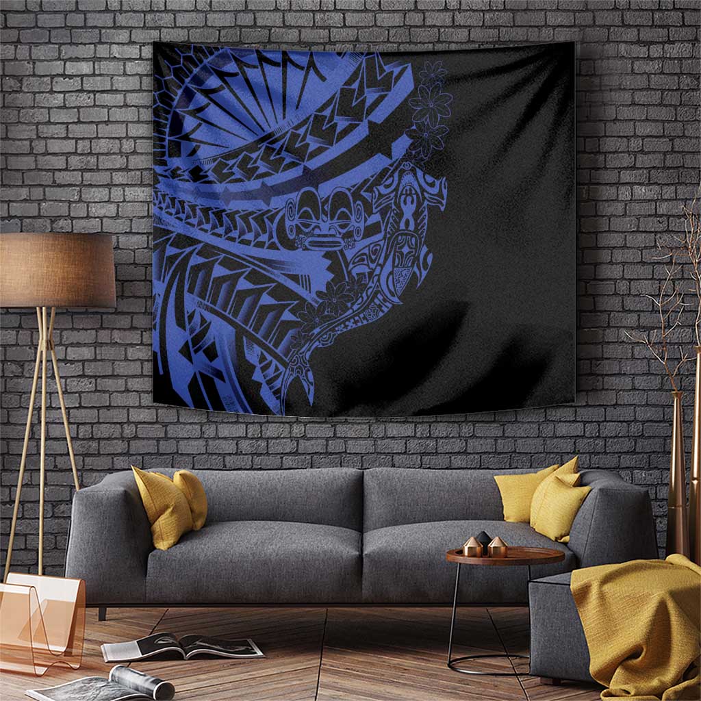 Blue Marquesas Islands Tapestry Marquesan Matatiki Hammerhead Shark Patutiki - Polynesian Pride