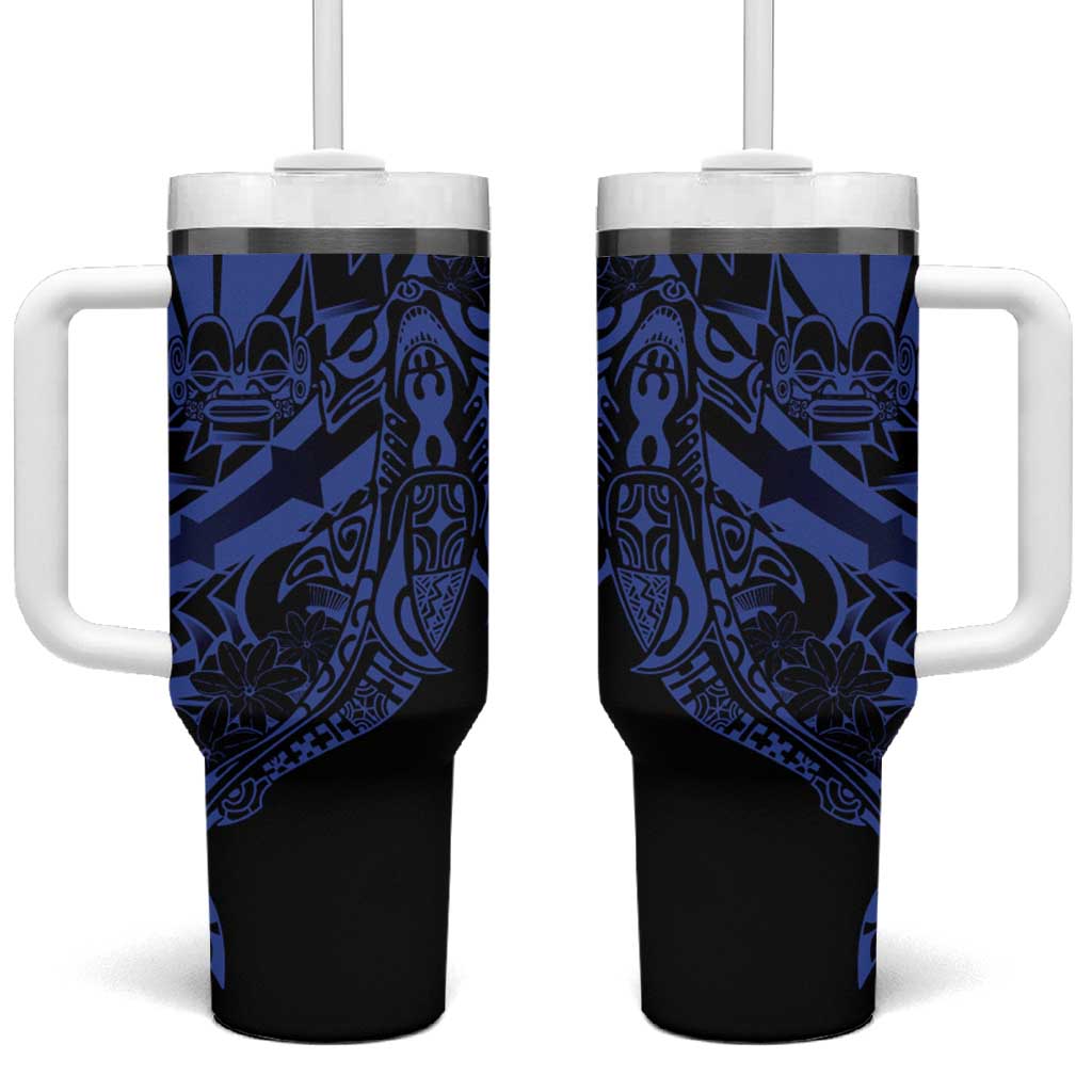 Blue Marquesas Islands Tumbler With Handle Marquesan Matatiki Hammerhead Shark Patutiki - Polynesian Pride