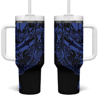 Blue Marquesas Islands Tumbler With Handle Marquesan Matatiki Hammerhead Shark Patutiki - Polynesian Pride