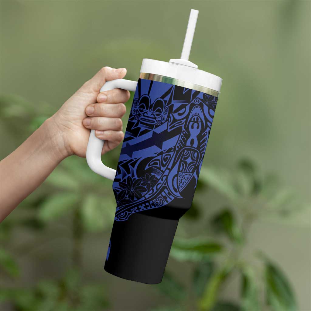 Blue Marquesas Islands Tumbler With Handle Marquesan Matatiki Hammerhead Shark Patutiki - Polynesian Pride