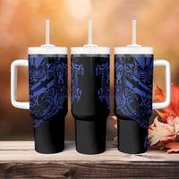 Blue Marquesas Islands Tumbler With Handle Marquesan Matatiki Hammerhead Shark Patutiki - Polynesian Pride