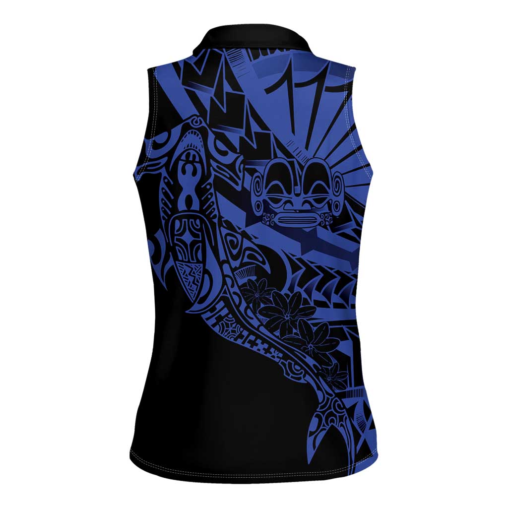 Blue Marquesas Islands Women Sleeveless Polo Shirt Marquesan Matatiki Hammerhead Shark Patutiki - Polynesian Pride