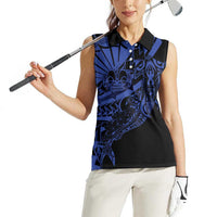 Blue Marquesas Islands Women Sleeveless Polo Shirt Marquesan Matatiki Hammerhead Shark Patutiki - Polynesian Pride