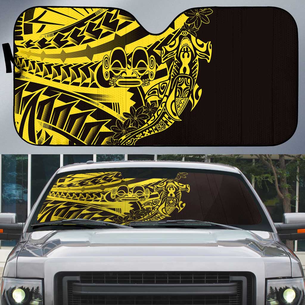 Yellow Marquesas Islands Auto Sun Shade Marquesan Matatiki Hammerhead Shark Patutiki LT14 Yellow - Polynesian Pride