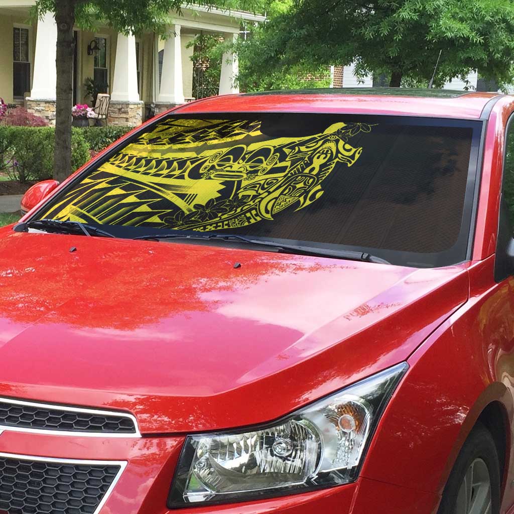 Yellow Marquesas Islands Auto Sun Shade Marquesan Matatiki Hammerhead Shark Patutiki LT14 - Polynesian Pride