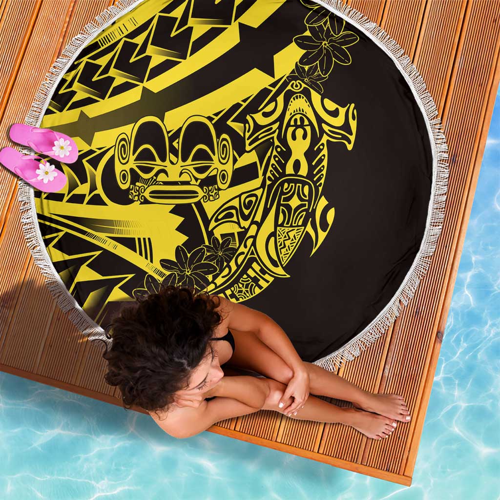 Yellow Marquesas Islands Beach Blanket Marquesan Matatiki Hammerhead Shark Patutiki LT14 - Polynesian Pride
