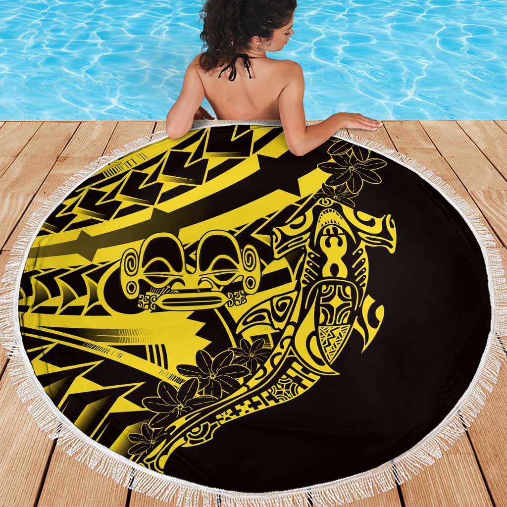 Yellow Marquesas Islands Beach Blanket Marquesan Matatiki Hammerhead Shark Patutiki LT14 - Polynesian Pride