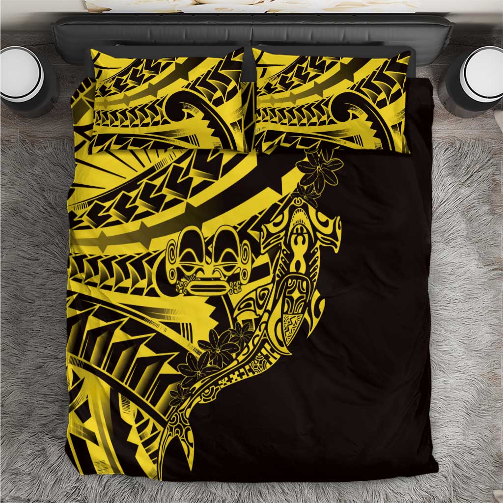 Yellow Marquesas Islands Bedding Set Marquesan Matatiki Hammerhead Shark Patutiki - Polynesian Pride