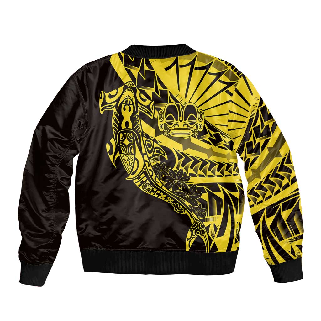 Yellow Marquesas Islands Bomber Jacket Marquesan Matatiki Hammerhead Shark Patutiki LT14 - Polynesian Pride